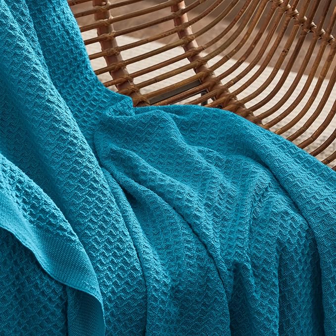 Bedsure Gentlesoft 100% Cotton Blanket King Size for Bed - Breathable and Soft, Waffle Weave Blanket for Summer, Thick Cozy Fall Blankets for Women Gift, Teal, 104x90 inches