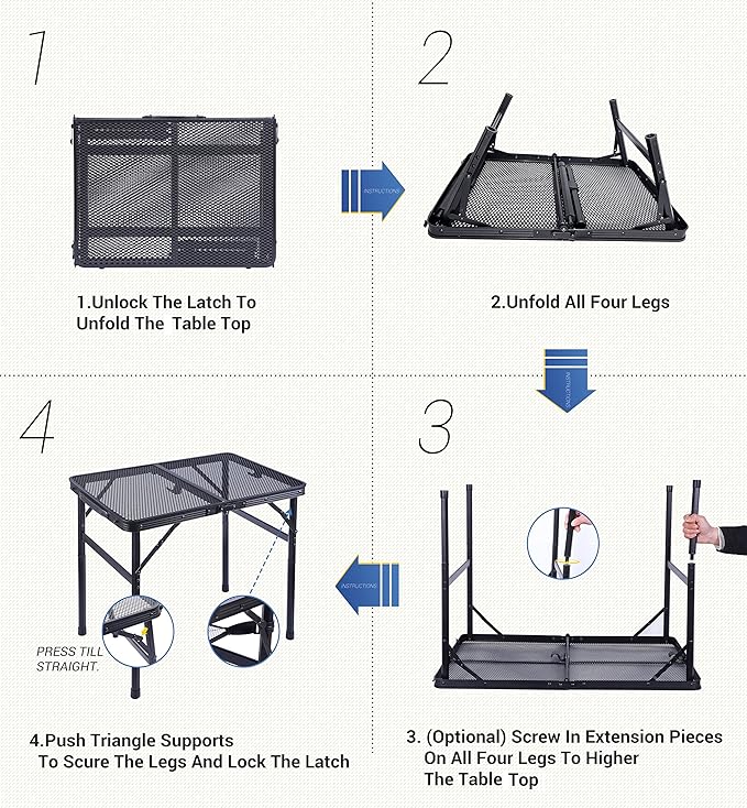 Nice C Table for Grill, Outdoor Table, Camping Table, Outdoor Cooking Table, Picnic Tables, Card Table Adjustable Height, Mesh Bag, Carry Handle (47.3” x 23.7“ x 14.7”/24.2“ Black)