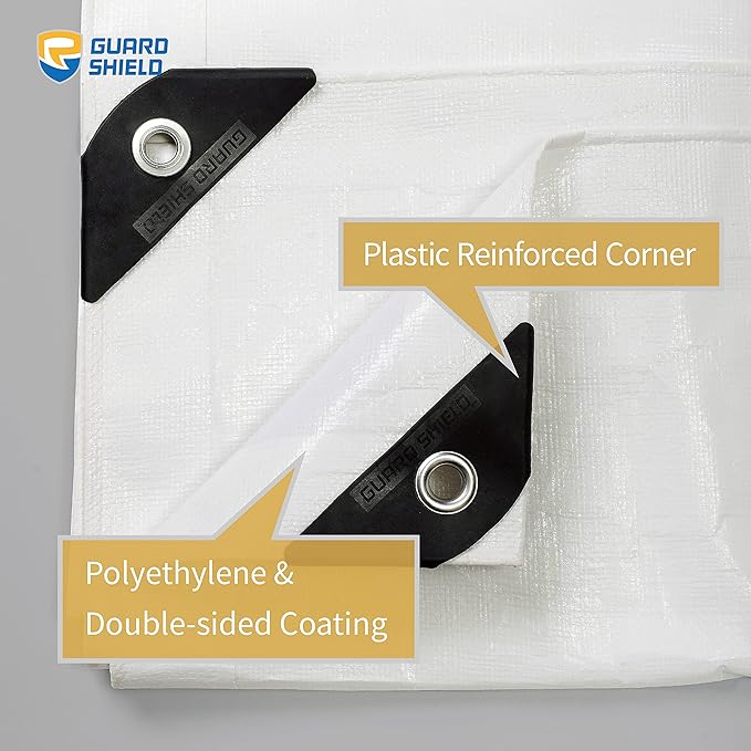 GUARD SHIELD Tarps Heavy Duty Waterproof 12x16 Feet White Poly Tarp Cover Outdoor Thick UV Resistant Tarpaulin with Grommets 10mil (2-Pack)