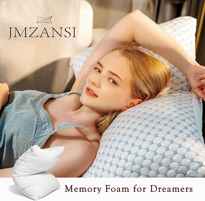 Premium Adjustable Shredded Memory Foam Pillow - Suitable for Side, Back, and Stomach Sleepers, with Cooling Fiber Machine Washable Cover (Standard - 1 Count)
