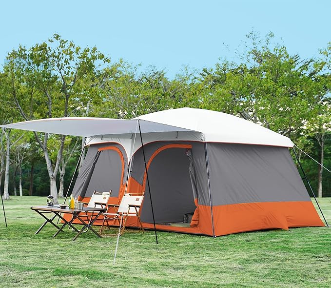 Vidalido Tents，8-10 Person Camping Tent with Extended Vestibule，2 Room Weather Resistant Family Tents，Easy Install Waterproof Outdoor Tent for Camping Hiking