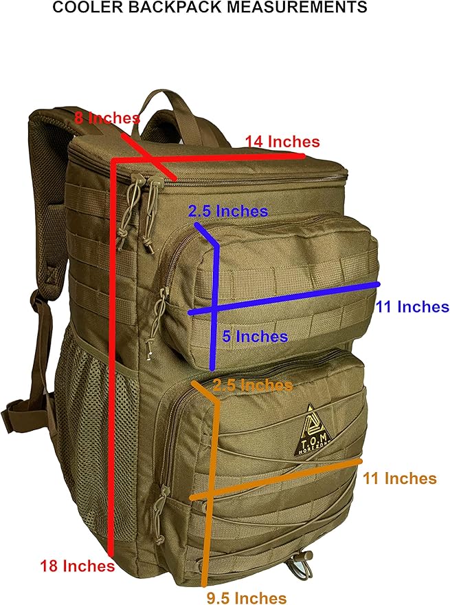 Cooler Backpack, Tactical, Insulated. Heavy Duty, Extra Large, Leak Proof for Hiking, Camping, Beach. Bonus, Credit Card Multi Tool Included