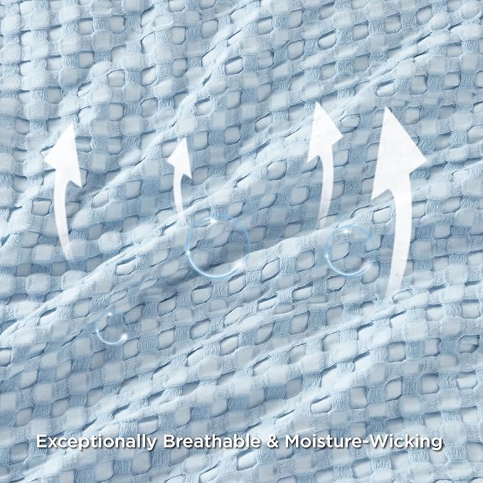 Bedsure Cooling Cotton Waffle Oversized King Blanket - Lightweight Breathable Rayon Derived from Bamboo for Hot Sleepers, Luxury Throws for Bed and Sofa, Blue, 120x96 Inches