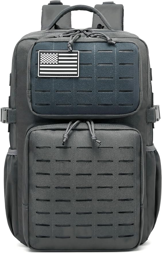 Wotony Military Tactical Backpack for Men Waterproof Daypack 3 Day Assault Pack Laser-Cut MOLLE Webbing Design with Water Bottle Holder Black Small Tactical Assault Bag (dark gray, 25L)