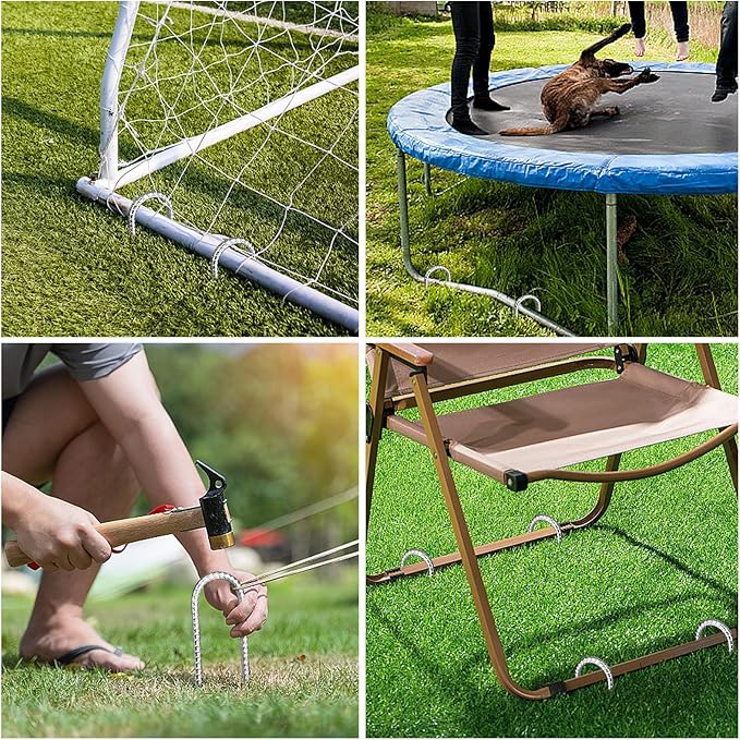 Rebar Stakes, Heavy Duty Metal J Hook Garden Ground Stakes for Camping Tent Canopy (U Shape-Silver, U-12"x0.3"-8pcs)