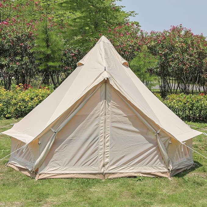 Cotton Canvas Bell Tent, Luxury Glamping Tent, Yurt Tents for for All Year Living, Waterproof Bell Tent for 4/8/10/12 Person Family Camping Outdoor Hunting Christmas Party in 4 Seasons 13.1Ft/4M
