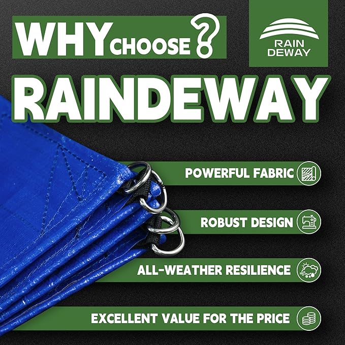 RAINDEWAY Tarp 20x25 Feet Heavy Duty Tarps 14 Mils with Metal Rings and Reinforced Corners and Edges,Waterproof,UV Resistant, Multipurpose Poly Tarp,Blue/Brown tarp