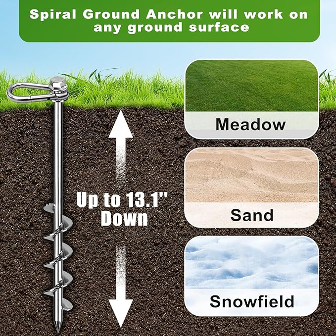 SELEWARE 4 Pack Trampoline Stakes Heavy Duty Ground Anchors High Wind Trampoline Stakes Anchors Spiral Earth Anchors for Secure Animals Trampolines Tents Shed Swing Set Mobile Homes Carport