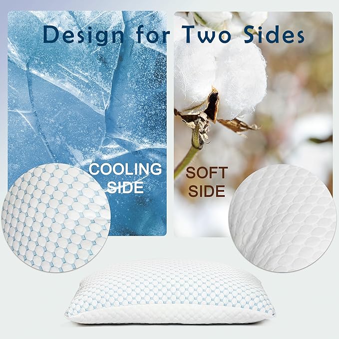 Premium Adjustable Shredded Memory Foam Pillow - Suitable for Side, Back, and Stomach Sleepers, with Cooling Fiber Machine Washable Cover (King (U.S. Standard)-2PCS)