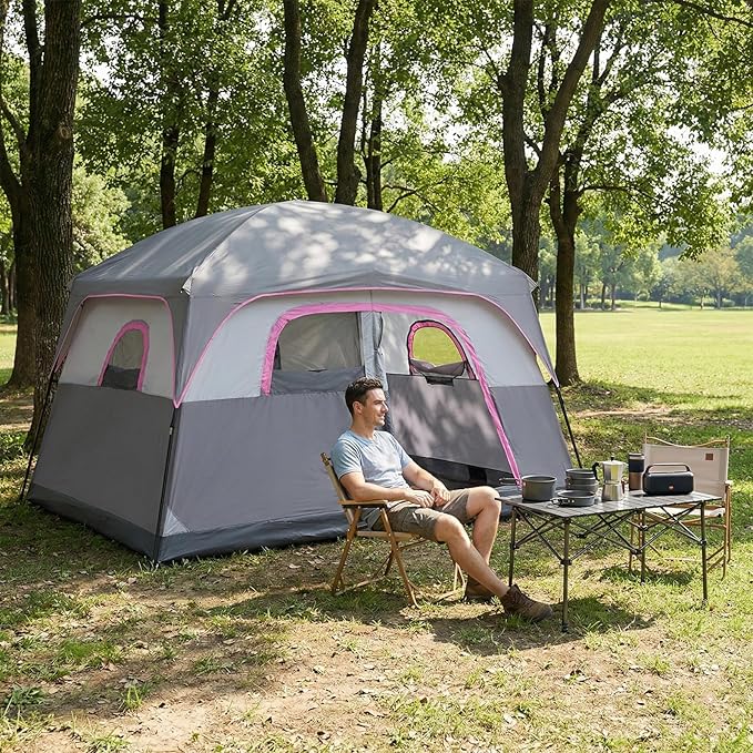 Outvita 6 Person Camping Tent with Carry Bag, Waterproof Windproof Easy Setup, Portable Family Camping Tent with 1 Mesh Door & 5 Large Mesh Windows, 10'X9'X83in