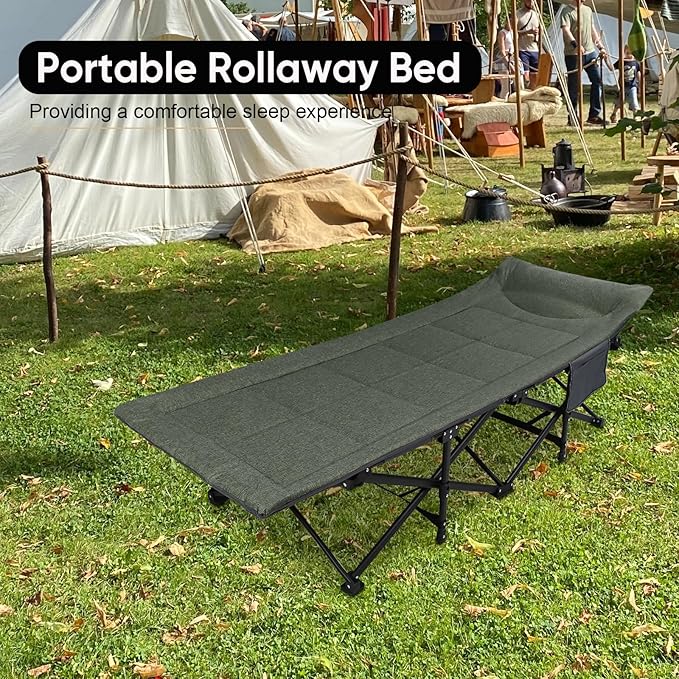 Northroad Camping Cot for Adults with Cushion and Pillow, Portable Folding Bed for Sleeping, Lightweight Tent cot with Carry Bag Supports 450 lbs (Green)