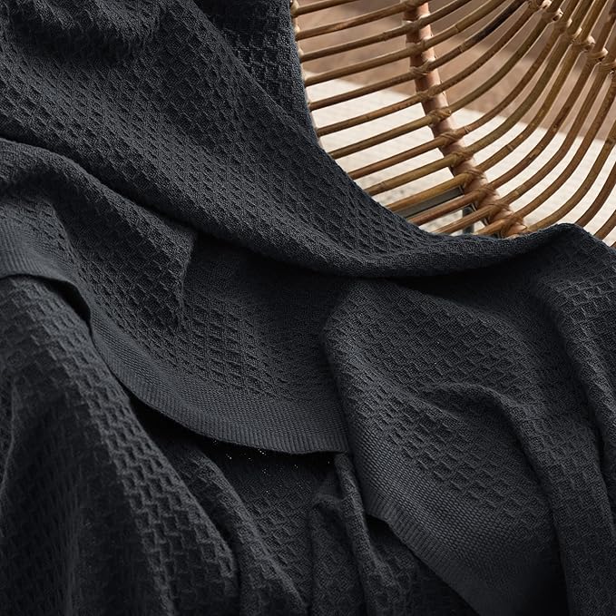 Bedsure Gentlesoft 100% Cotton Blanket King Size for Bed - Breathable and Soft, Waffle Weave Blanket for Summer, Thick Cozy Fall Blankets for Women Gift, Black, 104x90 inches