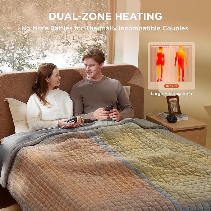 Bedsure Electric Blanket Queen Size - Dual Control Heated Weighted Blanket Queen with 10 Heat Settings, Fast Heating with 10 Time Settings (84x90 inches, Formal Gray)