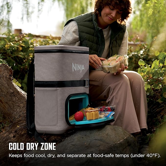 Ninja FrostVault Go Can Soft Cooler, 24/36 Can, Leak Proof, Built-In Cup Holder, 2 Ice Packs & Dry Storage Drawer, Polyester Insulation, Hiking, Camping, Picnic