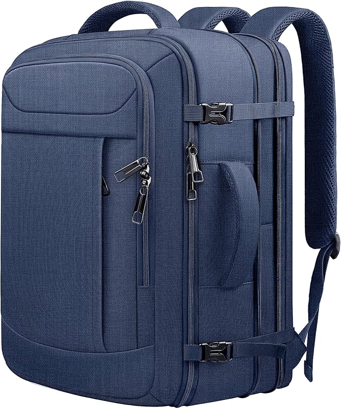 Expandable Carry On Backpack 40L-50L, Large Travel Weekender Bag with Waterproof Wet Pocket, Anti-Theft TSA 18 Inch Laptop Rucksack for Men Women Flight Approved Business, Blue