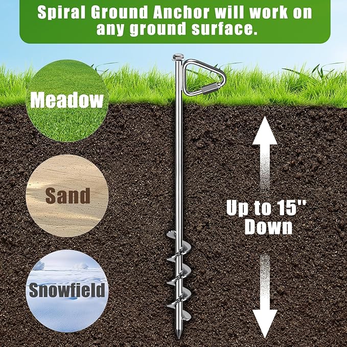 17" Ground Anchors with Chrome-Plated, Heavy-Duty for Trampolines, Tents, Mobile Homes, Swing Sets, Carports and Sheds with Reinforced Triangular Bracket for High Wind Resistance (4 Pack)