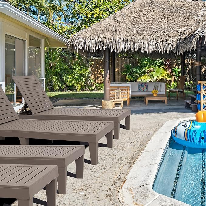 Outdoor Chaise Lounge Chair for Pool, Patio Bench Waterproof Sunbed,Grey