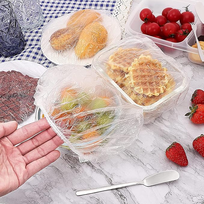 300PCS Fresh Keeping Bags,Elastic Food Storage Covers,Universal Kitchen Wrap Seal Caps,Food Covers Stretch Reusable,Stretch Plastic Wrap Bowl Covers,Elastic Stretch Adjustable Bowl Lids
