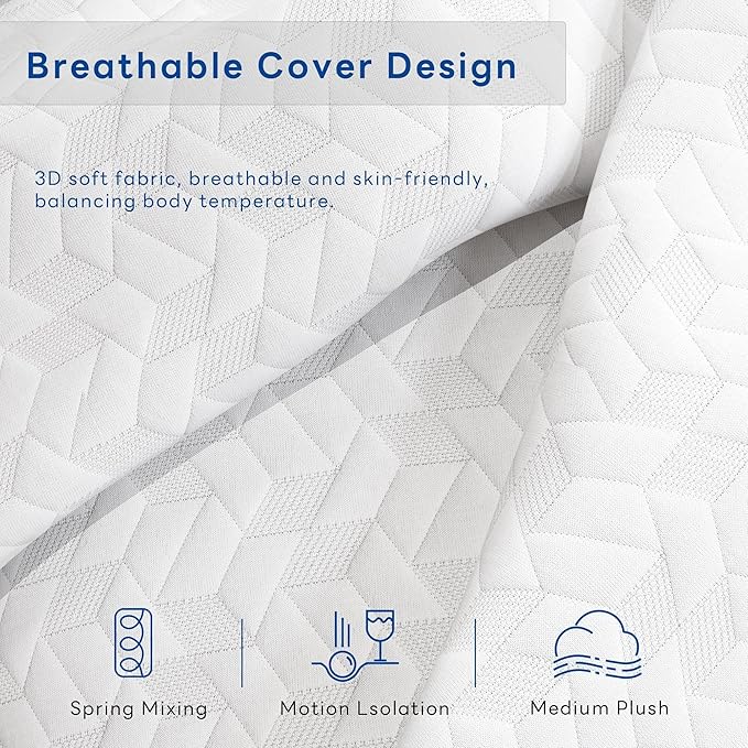 6 Inch Gel Memory Foam Mattress Queen Size, Portable Tri-Folding Mattress with Washable Cover, for Guest Bed, Camping, Travel, Dormitory, White & Blue