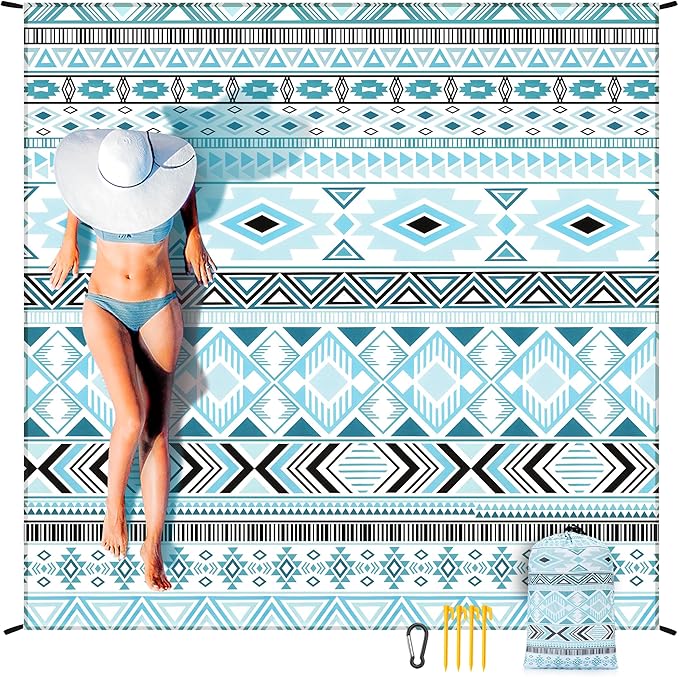 Beach Blanket Waterproof Sandproof Extra Large Beach Mat 79" X 83"/120"x108"for 1-8 Adults Quick Drying Durable Outdoor Picnic Mat for Beach Travel Camping Hiking