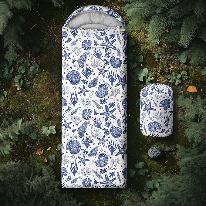AILONEN Boys Sleeping Bag for Camping,Nautical Anchor,Lightweight & Waterproof,3 Season Warm & Cool Weather,Navy Blue Sleeping Bags for Kids Men Travelling,Outdoors