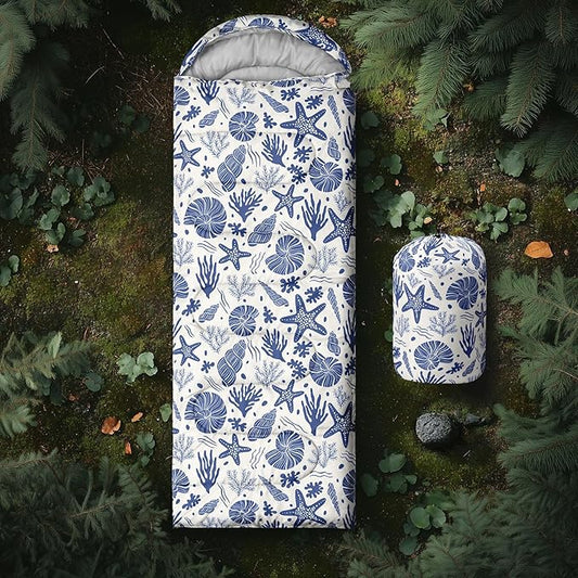 AILONEN Boys Sleeping Bag for Camping,Nautical Anchor,Lightweight & Waterproof,3 Season Warm & Cool Weather,Navy Blue Sleeping Bags for Kids Men Travelling,Outdoors