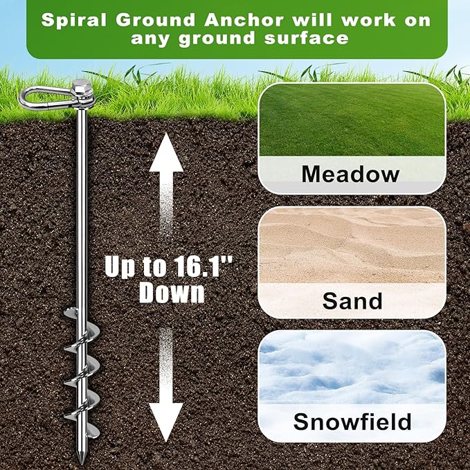 SELEWARE 4 Pack Trampoline Stakes Heavy Duty Ground Anchors High Wind Trampoline Stakes Anchors Spiral Earth Anchors for Secure Animals Trampolines Tents Shed Swing Set Mobile Homes Carport