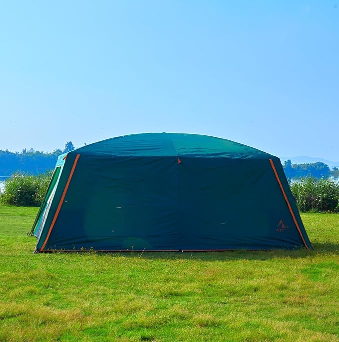 KTT Extra Large Tent 12-14 Person,Family Cabin Tents,2 Rooms,Straight Wall,2 Doors 4 Windows with Mesh,Waterproof,Straight Wall,Big Tent for Outdoor,Picnic,Camping,Gathering(Brown)