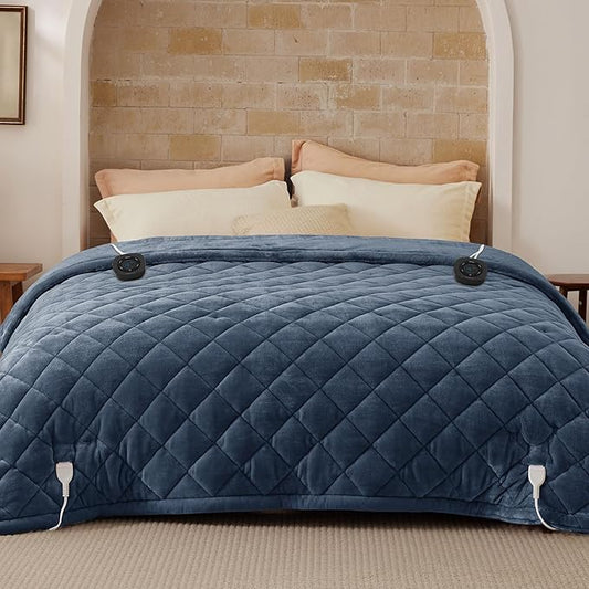 Bedsure Electric Blanket Queen Size - Dual Control Heated Blanket Queen with 10 Heat Settings, Thick Heating Blanket with 10 Time Settings, Fast Heating Quilted Blanket (84x90 inches, Bering Sea)