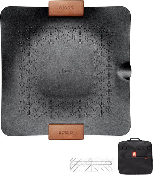 Alocs Grill Pan, Lightwight 2.2 Pounds Griddle Pan for Stove Top, 12.6'' Non-Stick Frying Pan, Pancake Griddle with Storage Bag for Indoor Cooking, Induction, Outdoor Camping BBQ and Campfire