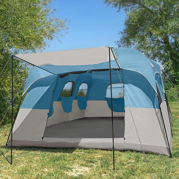 10-12 Person Large Camping Tent – Tall Family Cabin Outdoor Shelter with Room Divider, Mesh Windows, Water-Resistant Rainfly and Carry Bag for Camping and Outdoor Adventures – Wakeman Outdoors
