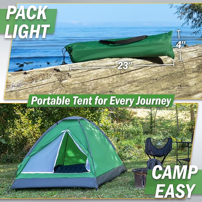2 Person Camping Tent with Rain Fly and Carrying Bag – Lightweight Outdoor Pop Up Tents for Camping Essentials, Music Festivals, Backpacking, Hiking, or Beach Shelter by Wakeman Outdoors