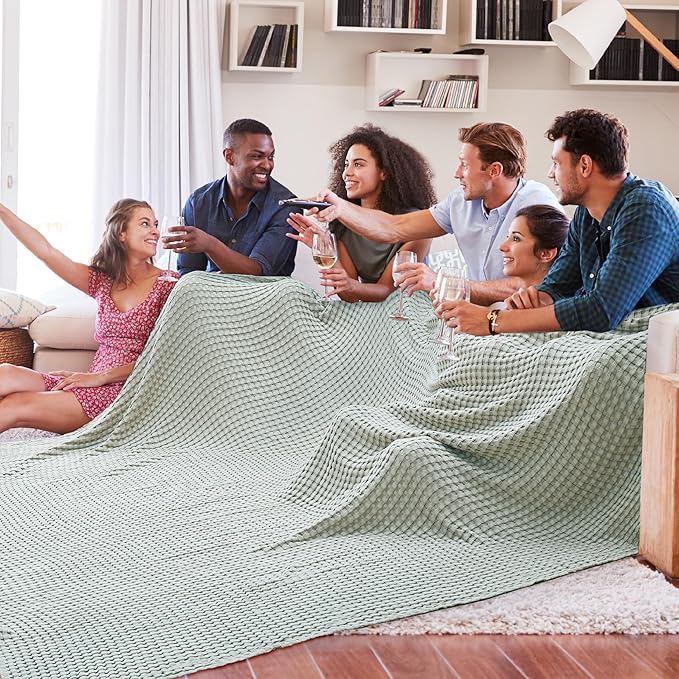 Bedsure Cooling Cotton Waffle Oversized King Blanket - Lightweight Breathable Blankets Rayon Derived from Bamboo for Hot Sleepers, Luxury Throws for Bed and Sofa, Sage Green, 120x96 Inches