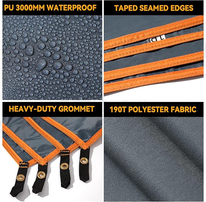 Tent Footprint - Waterproof Camping Tarp with Heavy Duty Grommet, Ultralight Outdoor Tent Floor Mat, PU3000mm Ground Sheet for Backpacking, Hiking, Hammock, Picnic, Beach
