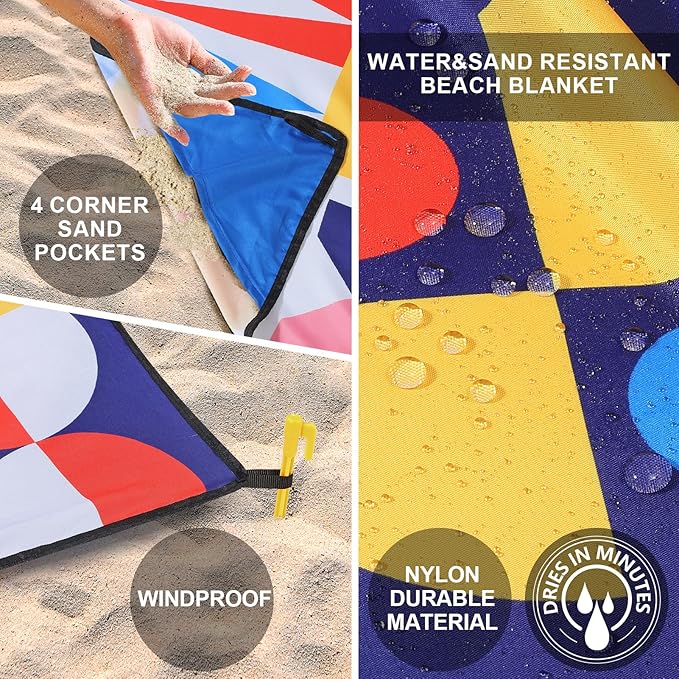 Beach Blanket Waterproof Sandproof Extra Large Beach Mat 79" X 83"/120"x108"for 1-8 Adults Quick Drying Durable Outdoor Picnic Mat for Beach Travel Camping Hiking