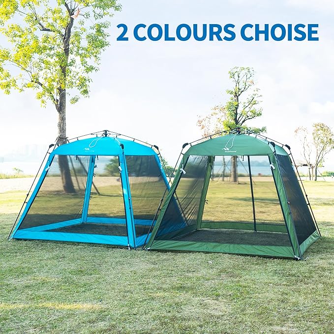 Pop Up Screen House Gazebo 8.2'x8.2'x75'', 4-6 Person Portable Screen Room with Sun & Insect Protection, Sturdy Frame Foldable Outdoor Canopy for Backyard, Camping, Park, Garden,Backyard-Olive Green