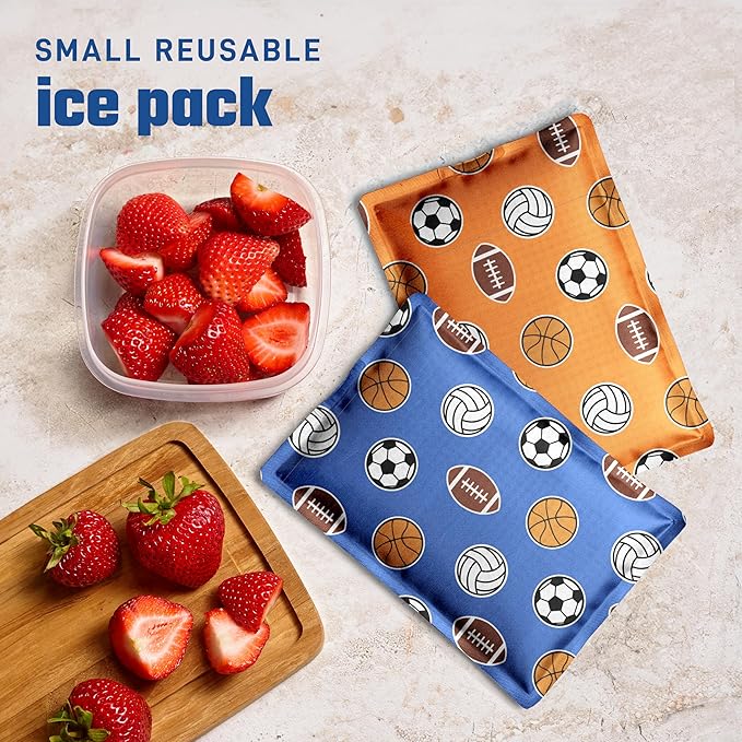 Fit & Fresh Cool Coolers 2 Pack Soft Ice for Lunch Bags, Flexible Stretch Nylon, Durable, Reusable Lunch Box Ice Packs, Soft Ice, Reusable Freezer Packs, Lunch Ice, Easy to Clean, Sports Balls