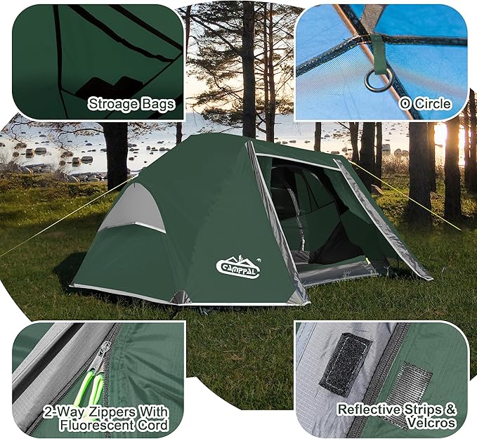 1-2 Person Backpacking Tent, Waterproof Windproof Two Person Tents for Camping & Hiking Double Doors Easy Setup UPF 50+ with 1 Vestibule