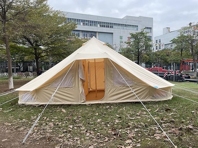 6 Persons Canvas Tent Bell Tent Glamping,4 Seasons Yurt Tent for Camping, Heavy Cotton Canvas Tent for Family Camping,Outdoor Hunting,or Party Tent. Durable, 2 in 1,2 Doors Bell Tent