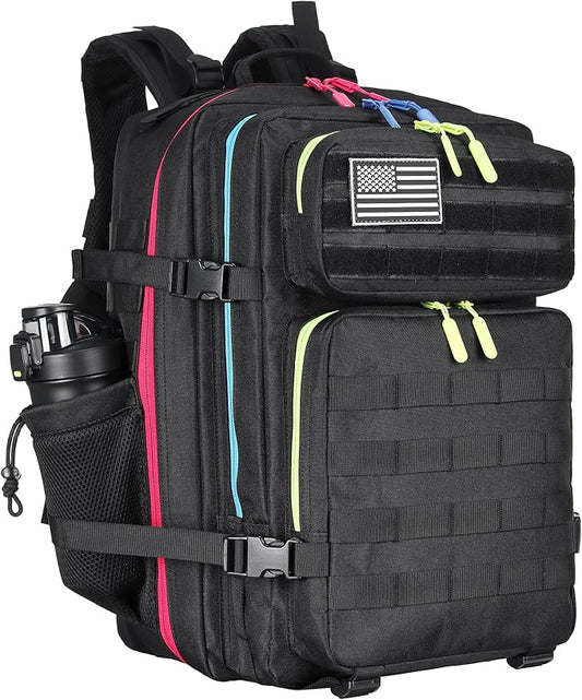 45L Military Tactical Backpacks 3 Days Assault PackBag Fitness Rucksack Hiking Molle Daypack (Black Neon)