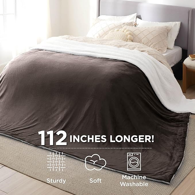Bedsure GentleSoft Sherpa Fleece Oversized Cal King Blankets for Bed - Thick and Warm, Soft Fuzzy Plush Large Blanket for Winter, Brown, 112x98 Inches