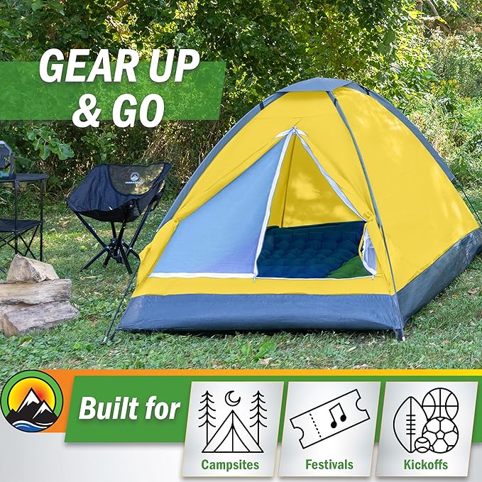 2 Person Outdoors Camping Tent with Rain Fly and Carrying Bag - Lightweight Outdoor Pop Up Tents for Camping Essentials, Music Festivals, Backpacking, Hiking, or Beach Shelter by Wakeman Outdoors