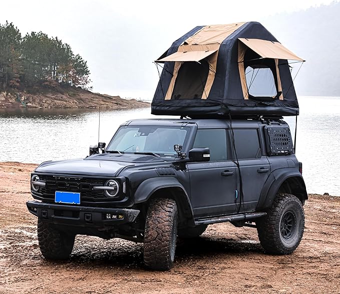4x4 Offroad Car Roof Top Tent Amphibious Inflatable Tent with Ladder for Camping(with Ladder, Two Tone Style, Khaki Black)