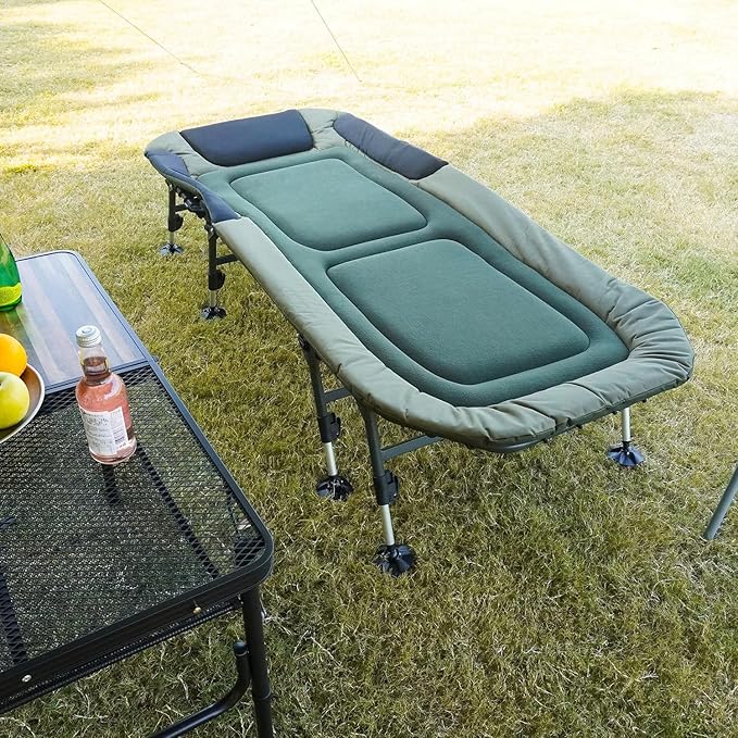 XXL Camping Cots for Adults 330Lbs with Carry Bag, Heavy Duty Folding Bed with Soft Padded Cushion, Portable Sleeping Cot for Hunting, 180° Adjustable Reclining Outdoor Lounger