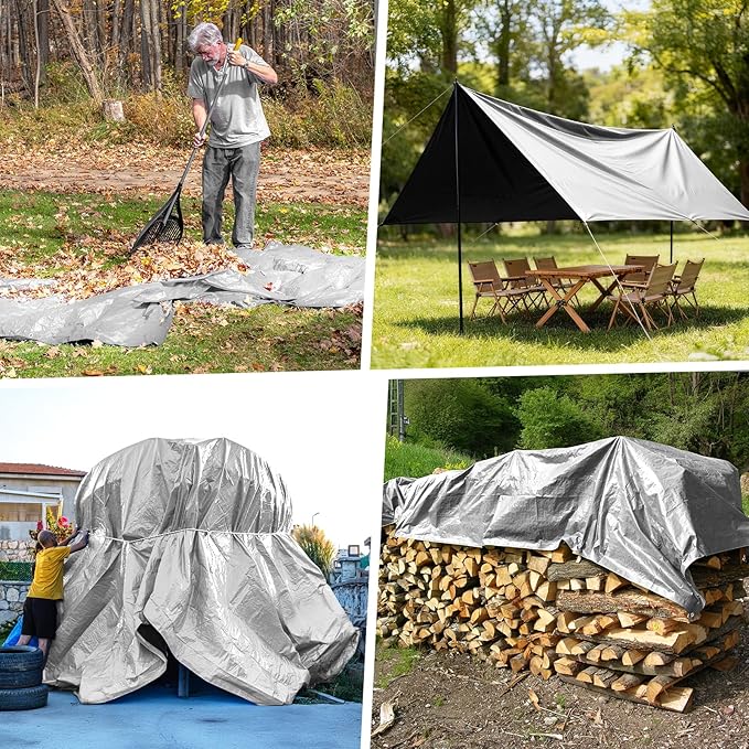 Tarp 10x12 Feet 14 Mil Heavy Duty Waterproof Tarp, Large Multipurpose Cover with Brass Grommets and Reinforced Edges, UV Resistant Thick Poly Tarps for Outdoor Camping Tent Pool Car