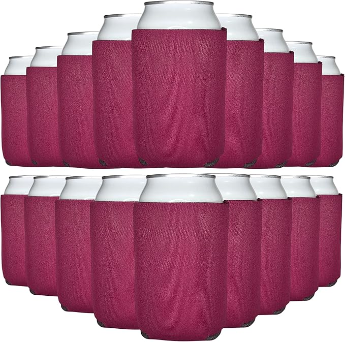 TahoeBay Blank Beer Can Cooler Sleeves (25-Pack) Bulk Sublimation Blanks for Vinyl Plain Soft Foam Can Sleeves Coolers for Soda Cans & Bottles Black, White, Assorted Solid Color (Burgundy)