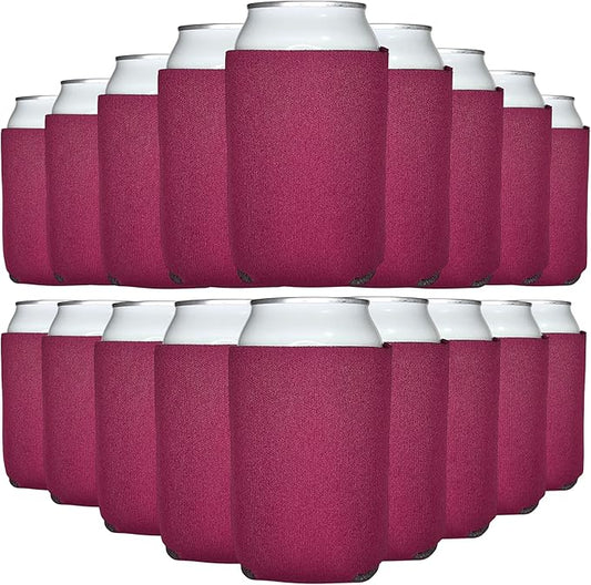 TahoeBay Blank Beer Can Cooler Sleeves (25-Pack) Bulk Sublimation Blanks for Vinyl Plain Soft Foam Can Sleeves Coolers for Soda Cans & Bottles Black, White, Assorted Solid Color (Burgundy)