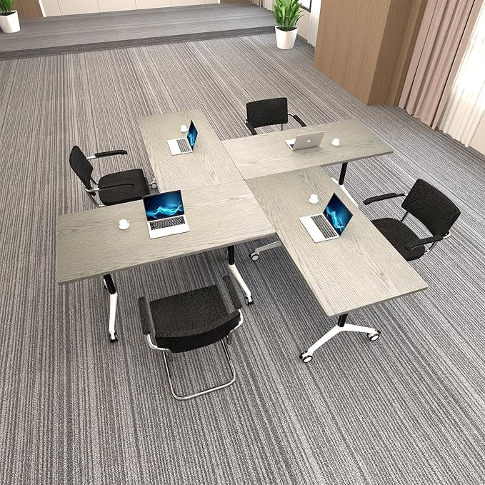 Folding Conference Table Flip-Top Rectangular Meeting/Training Table with Locking Casters,Mobile Nesting Design, 25mm E1 Scratch-Resistant Work Surface (4, 47.2 * 23.6 * 29.5 Inch)