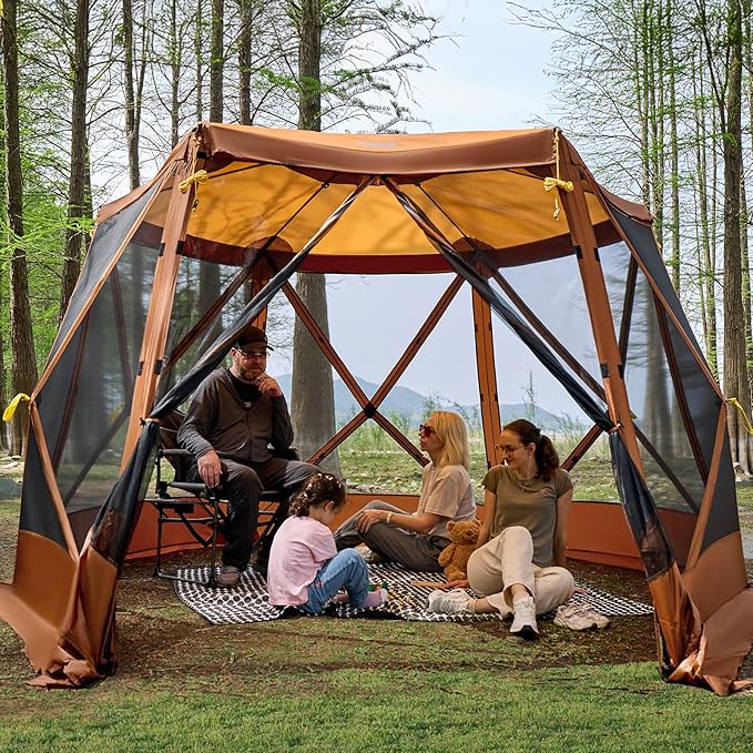 TIMBER RIDGE Easy Pop Up Gazebo Canopy Tent for Camping, 11.5 X 9.8 Ft Portable Instant Screenhouse, Pop Up Screened in Canopy with Netting for Backyard, Patio, Outdoor, Tailgating, Picnics, Orange