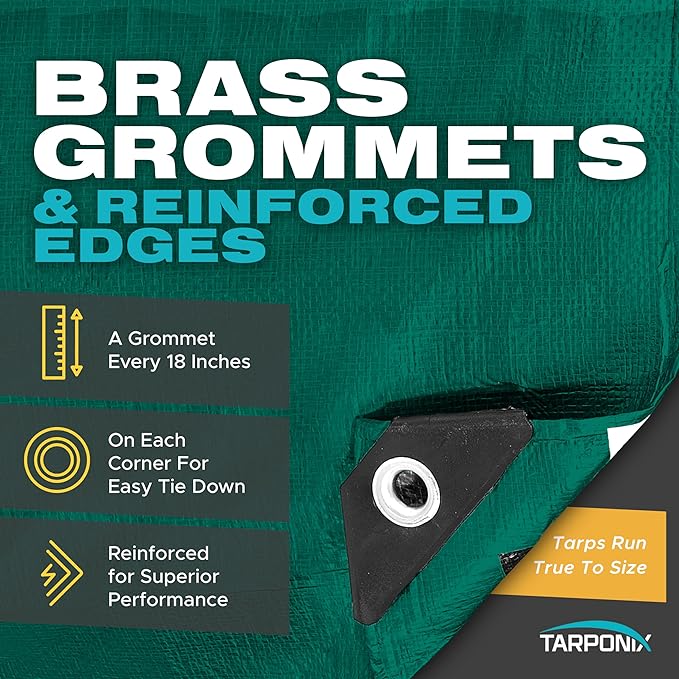 9' x 12' Dual-Sided Heavy-Duty Tarp – 10 Mil Tear-Resistant Green & Black Cover with Reinforced Edges and Anti-Rust Grommets